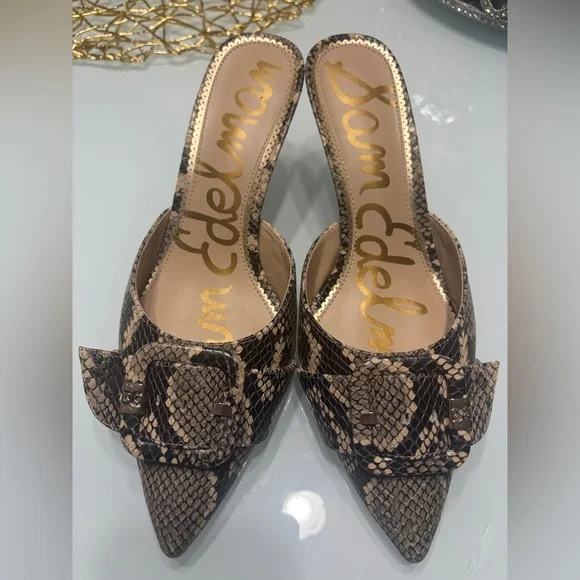 Sam Edelman Snakeskin Mules with Buckle Detail - Picture 1 of 9